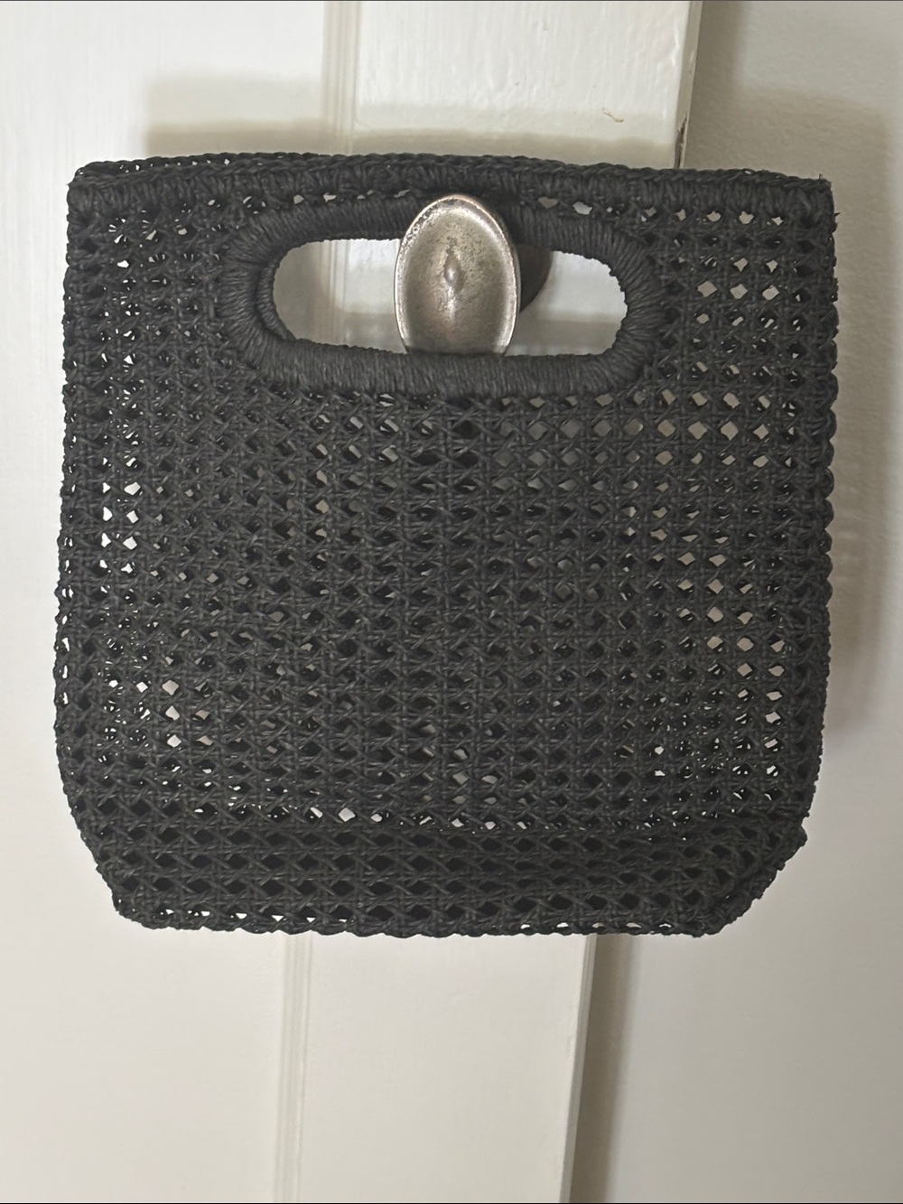 J. Crew Black Woven Tote Bag with Built-In Handles